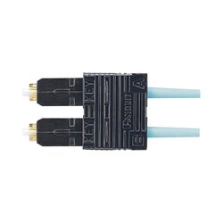 Conector de Fibra Óptica SC Duplex OptiCam, Multimodo 50/125 OM3/OM4, Pre-pulido, Color Aqua