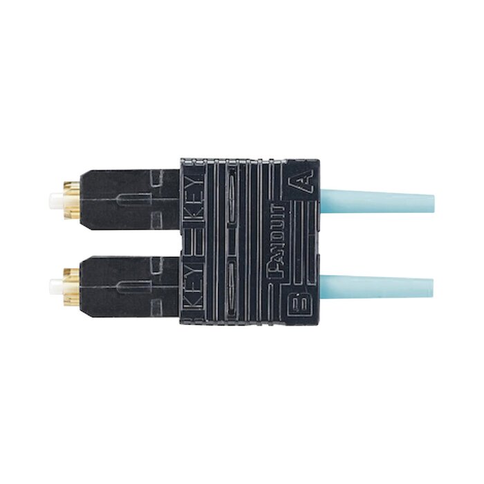 Conector de Fibra Óptica SC Duplex OptiCam, Multimodo 50/125 OM3/OM4, Pre-pulido, Color Aqua