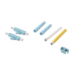 Conector de Fibra Óptica LC Duplex, Epoxico, Fibra Recubierta, Multimodo, Color Aqua