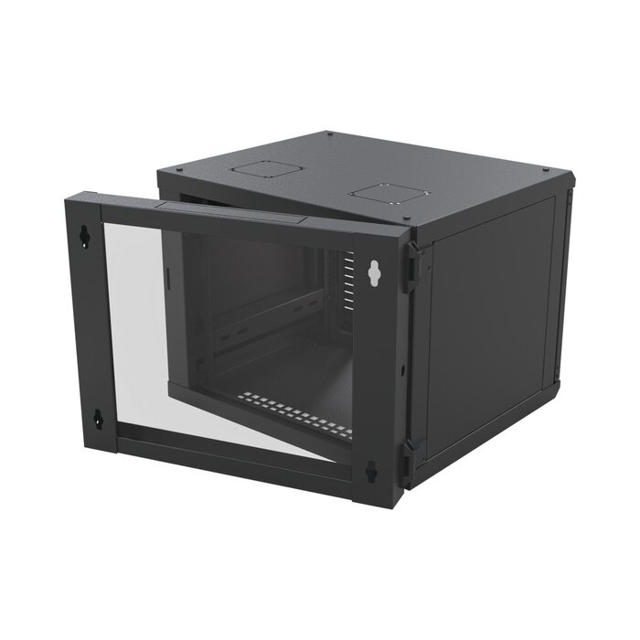 Gabinete Abatible de Pared (Con Marco Trasero) con Rack 19" de 12 Unidades. Ventana de Cristal Templado.