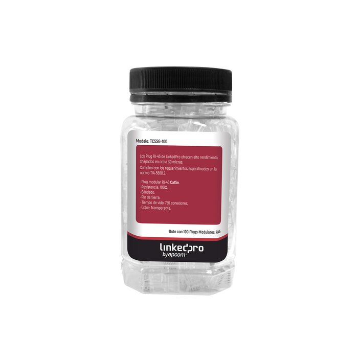 Bote con 100 Piezas de Plug Modular RJ45 Cat5e blindado, chapado de oro a 30 micras para durabilidad extrema CON PIN DE TIERRA