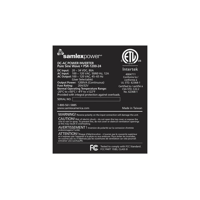 Inversor de corriente Onda Pura Montaje en rack 1U 1200W, 24 VCD- 120 VCA, 50/60 Hz