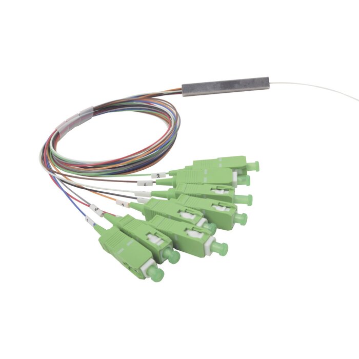 Splitter (Divisor Óptico) tipo PLC, de 1x8, Con Conectores SC/APC de salida