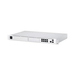 UniFi Dream Machine Pro, de 1 UR con un puerto 10G SFP+ WAN, 8 puertos 10/100/1000 Mbps RJ-45 LAN, y una bahía de HDD 3.5", integra todos los controladores UniFi