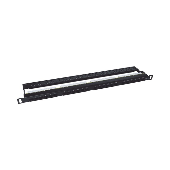 Patch panel sin blindaje de 24 puertos Cat6A con barra para organizar cable