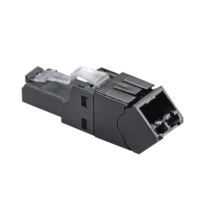 Plug RJ45 UTP, Instalación Angulada 45 Grados, Terminación en Campo Certificable, Compatible con Cat5e, Cat6 y Cat6A, Color Negro