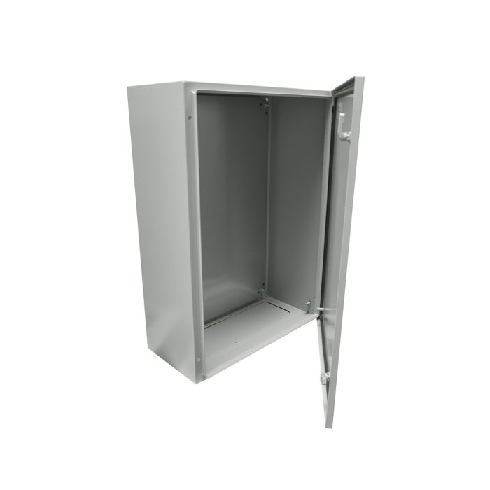 Gabinete de Acero IP66 Uso en Intemperie (500 x 700 x 250 mm) con Placa Trasera Interior y Compuerta Inferior Atornillable (Incluye Chapa y Llave).