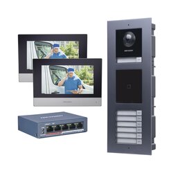 KIT de Videoportero IP para 7 DEPARTAMENTOS con llamada a App de Smartphone y Lector de Tarjetas EM / 2da Generación (Modular) / Montaje para EMPOTRAR incluido