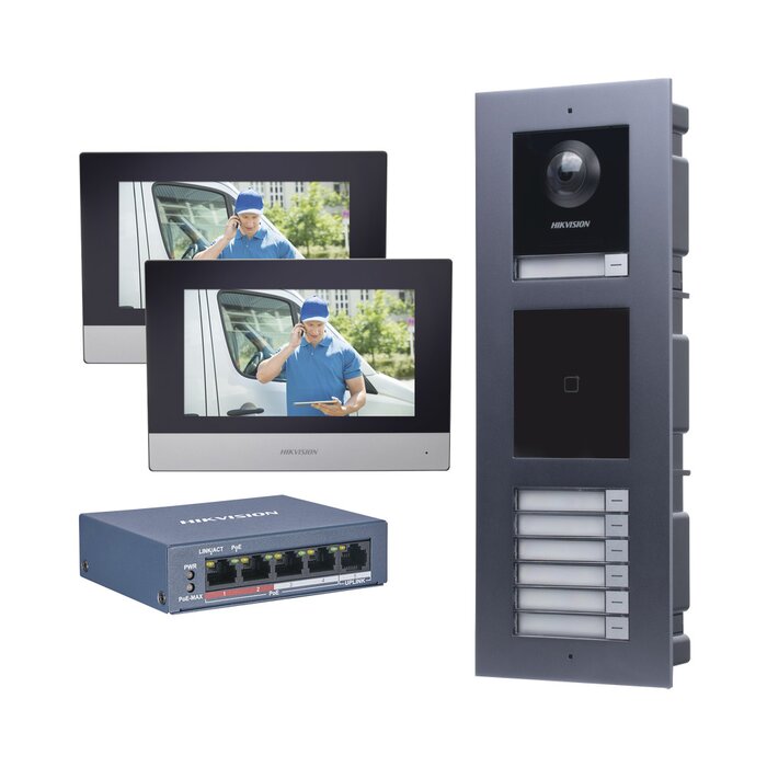 KIT de Videoportero IP para 7 DEPARTAMENTOS con llamada a App de Smartphone y Lector de Tarjetas EM / 2da Generación (Modular) / Montaje para EMPOTRAR incluido