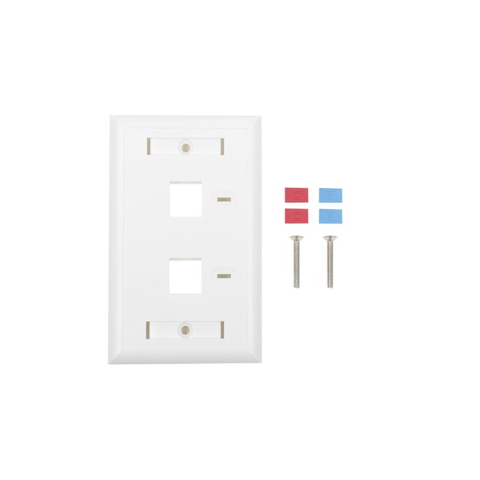 Placa de pared de 2 puertos, Keystone, con espacio para etiqueta, Color Blanco