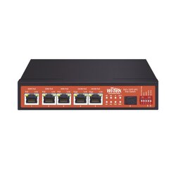 Switch No Administrable de 5 puertos 10/100/1000 PoE + 1 puerto SFP Gigabit, con respaldo para energía solar