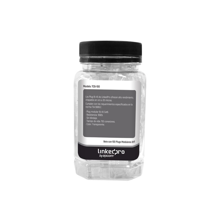 Bote con 100 Piezas de Plug Modular RJ45 Cat6 sin blindaje, chapado de oro a 30 micras para durabilidad extrema
