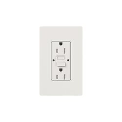 Tomacorriente 125V 15A resistente a manipulaciones, color blanco.
