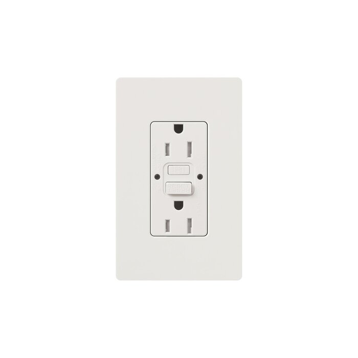 Tomacorriente 125V 15A resistente a manipulaciones, color blanco.