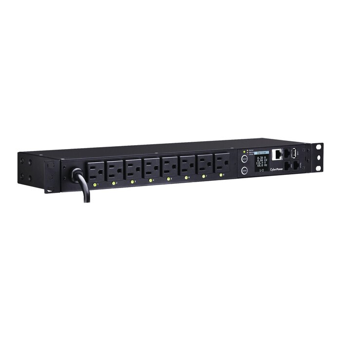 PDU Switchable por Toma, Para Distribución de Energía, Entrada 120 Vca NEMA 5-15P, Con 8 Salidas NEMA 5-15R, Horizontal 19in, 1UR