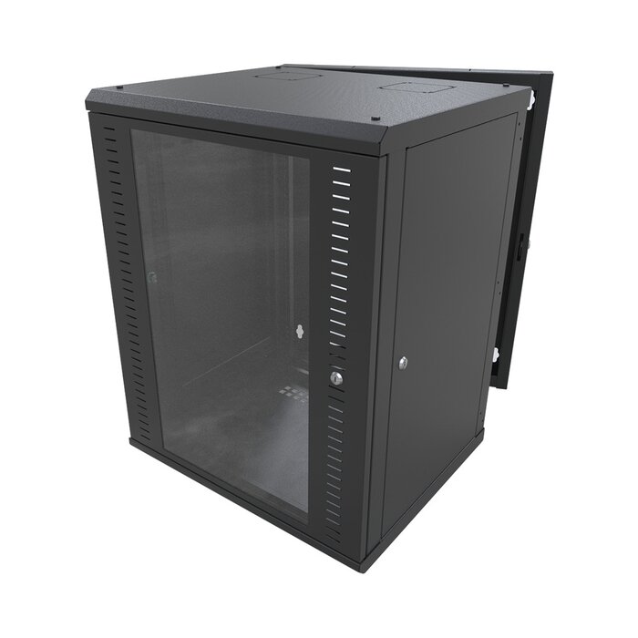 Gabinete Abatible de Pared (Con Marco Trasero) con Rack 19" de 16 Unidades. Ventana de Cristal Templado.