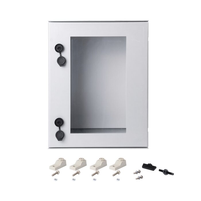 Gabinete de Poliéster IP66 Puerta Transparente, Uso en Intemperie (400 x 500 x 200 mm) con Placa Trasera Interior (Incluye Chapa y Llave).