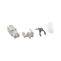 Plug RJ45 Cat6A Blindado, Terminación en Campo, Compatible con Todas las Categorías, Con Clip Protector de Seguro