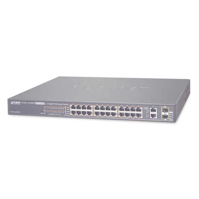 Switch administrable de 24 puertos 10/100TX PoE+ y 2 puertos combo TP/SFP Gigabit