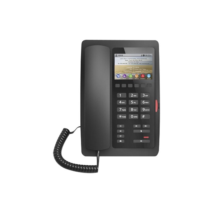 Teléfono para Hotelería, profesional de gama alta con pantalla LCD de 3.5 pulgadas a color, 6 teclas programables para servicio rápido (Hotline) PoE
