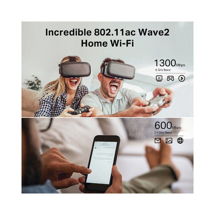 Router inalámbrico AC Wave 2 1900 doble banda 1 puerto WAN 10/100/1000 Mbps y 4 puertos LAN 10/100/1000 Mbps, MIMO 3X3, Beamforming