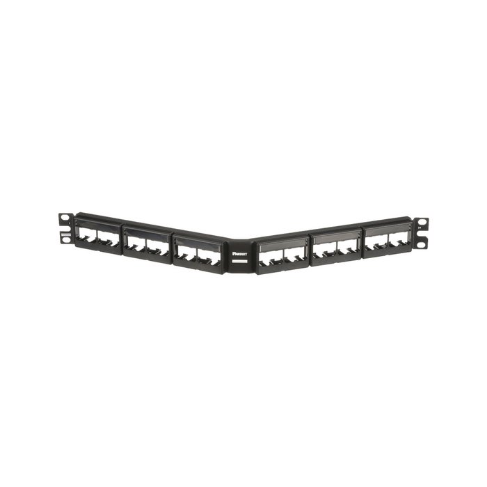 Panel de Parcheo Modular Mini-Com (Sin Conectores), Angulado, Sin Blindaje, Con Etiqueta y Cubierta, de 24 puertos, 1UR