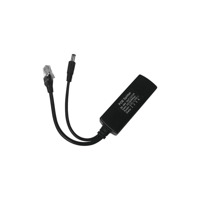 Cable divisor PoE pasivo de 48-55 Vcd @ 12 Vcd, 2 A. Aplicaciones como adaptar micrófonos en cámaras IP