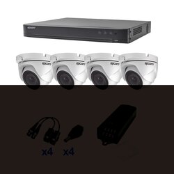 KIT TurboHD 1080p / DVR 4 Canales / 4 Cámaras Eyeball (exterior 2.8 mm) / Transceptores / Conectores / Fuente de Poder Profesional
