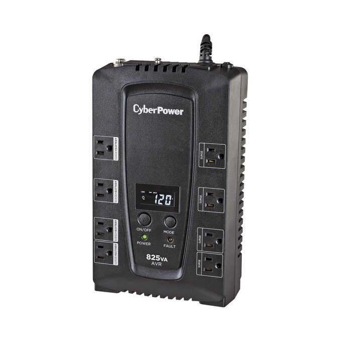 UPS de 825 VA/450 W, Topología Línea Interactiva, Entrada 120 Vca NEMA 5-15P, Tipo Gabinete Compacto, Con 8 Tomas NEMA 5-15R