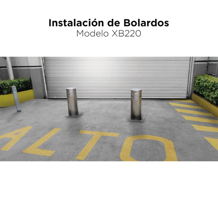 Bolardo neumático de acero inoxidable / 220 mm de diámetro / 750 mm de altura / acabado elegante con iluminacion led color rojo