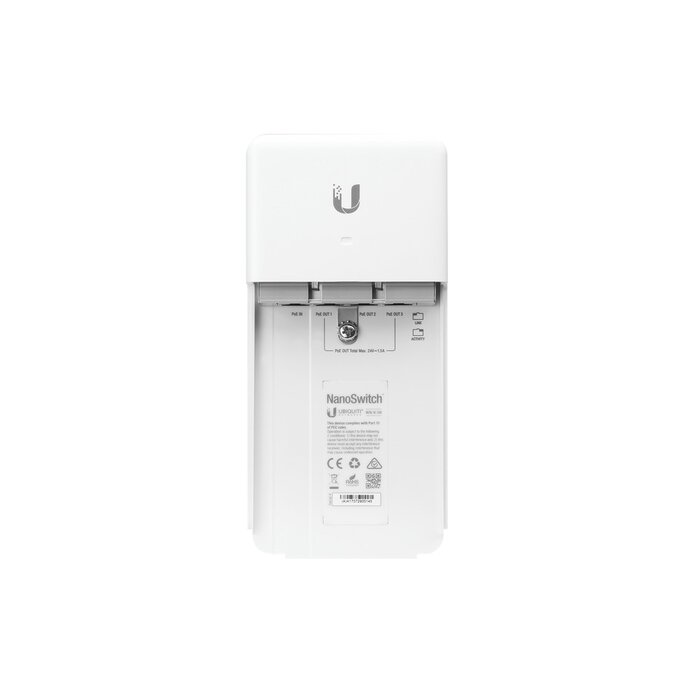 NanoSwitch no administrable de 4 puertos Gigabit para exterior PoE In y PoE Out