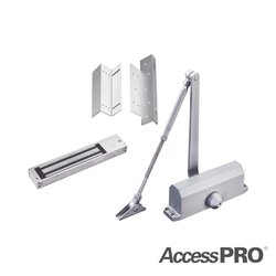 Kit para control de acceso incluye Chapa magnética de 600Lbs / Montajes L y Z / Cierra puerta para 45-65Kg.