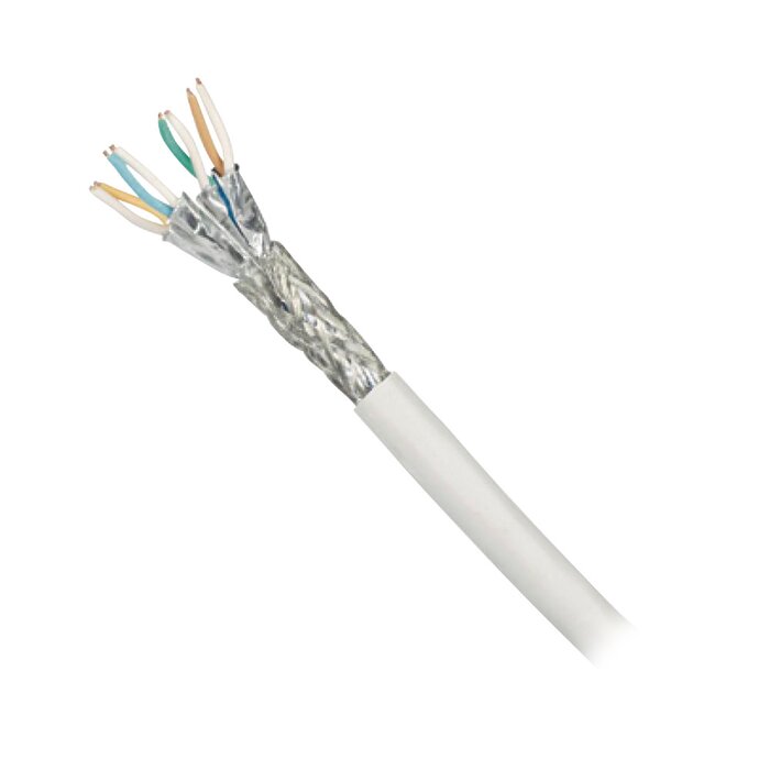 Bobina de Cable Blindado S/FTP de 4 pares, Cat7, Inmune a Ruido e Interferencias, LSZH (Bajo humo, Cero Halógenos), Color Blanco, Bobina de 500 m