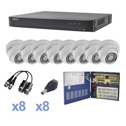 KIT TurboHD 1080p / DVR 8 Canales / 8 Cámaras Eyeball (exterior 2.8 mm) / Transceptores / Conectores / Fuente de Poder Profesional hasta 15 Vcd para Larga Distancia