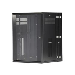 Gabinete PanZone de Montaje en Pared, de 19in, Puerta con Ventana de Seguridad, 18 UR, 635mm de Profundidad, Color Negro