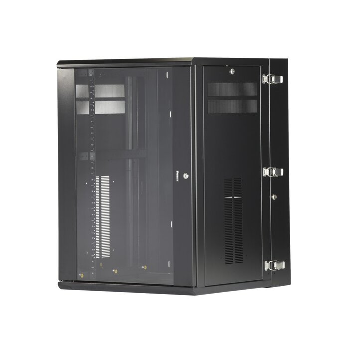 Gabinete PanZone de Montaje en Pared, de 19in, Puerta con Ventana de Seguridad, 18 UR, 635mm de Profundidad, Color Negro