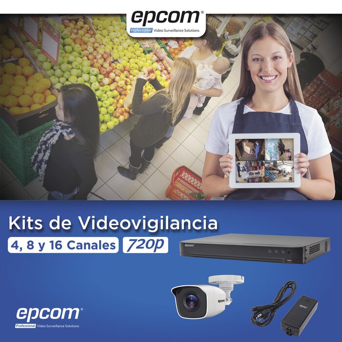 KIT TurboHD 1080p / DVR 4 Canales / 4 Cámaras Bala (exterior 2.8 mm) / Transceptores / Conectores / Fuente de Poder Profesional