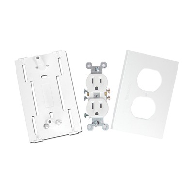Contacto eléctrico doble, soporte y tapa color blanco de PVC auto extinguible, para canaleta TEK100 (5591-10200)